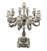 ITALIAN 925 STERLING SILVER HANDMADE CHASED LEAF APPLIQUE 11 LIGHT CANDELABRA