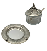925 STERLING SILVER & GLASS HANDMADE LEAF APPLIQUE MATTE SHINY HONEY DISH & TRAY