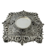 FINE 925 STERLING SILVER HANDMADE CHASED LEAF ORNATE MATTE CUP & TRAY & COVER