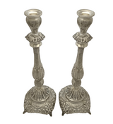 FINE 925 STERLING SILVER HANDMADE LEAF APPLIQUE CHASED SWIRL ORNATE CANDLESTICKS