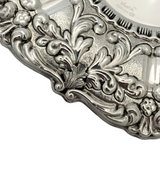 925 STERLING SILVER HANDMADE CHASED SWIRL LEAF APPLIQUES MATTE SHINY ROUND TRAY
