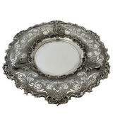 FINE 925 STERLING SILVER HANDMADE LEAF APPLIQUE CHASED ORNATE MATTE CUP & TRAY
