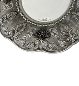 925 STERLING SILVER HANDMADE FLORAL LEAF APPLIQUE ORNATE SWIRL ROUND PLATE TRAY