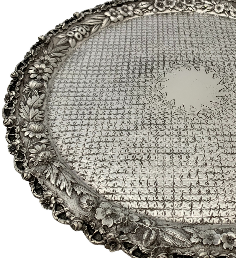 S. KIRK & SON 925 STERLING SILVER HANDMADE ELEGANT FLORAL UNIQUE ROUND PLATE