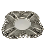 FINE 925 STERLING SILVER HANDMADE LEAF APPLIQUE CHASED ORNATE SQUARE CUP & TRAY