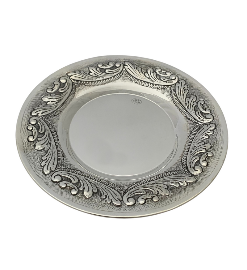 FINE 925 STERLING SILVER HANDMADE MODERN ELEGANT CHASED SHINY SLEEK CUP & TRAY