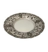 925 STERLING SILVER HANDMADE FLORAL APPLIQUE ORNATE MATTE & SHINY CUP & TRAY