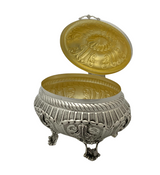 FINE 925 STERLING SILVER HANDMADE FLORAL LEAF APPLIQUE STRIATED ORNATE ESROG BOX