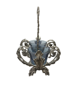 FINE ITALIAN 925 STERLING SILVER & BLUE CRYSTAL LEAF APPLIQUE DOUBLE SALT HOLDER