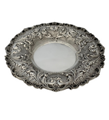 FINE ITALIAN 925 STERLING SILVER HANDMADE CHASED SWIRL LEAF ORNATE CUP & TRAY