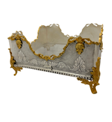 925 STERLING SILVER & GILDED HANDMADE LEAF APPLIQUE CHASED FLAT NAPKIN HOLDER