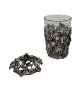 ITALY 925 STERLING SILVER & GLASS INSERT HANDMADE GRAPE LEAF CUP & COVER & TRAY