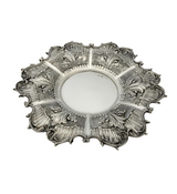 FINE 925 STERLING SILVER HANDMADE HEAVY LEAF APPLIQUE MATTE & SHINY CUP & TRAY