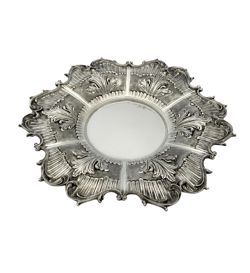 FINE 925 STERLING SILVER HANDMADE HEAVY LEAF APPLIQUE MATTE & SHINY CUP & TRAY