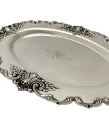 ANTIQUE AMERICAN 925 STERLING SILVER HANDMADE FOLIATE SCROLL OVAL PLATTER TRAY