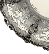 925 STERLING SILVER HANDMADE SWIRL LEAF APPLIQUE ORNATE MATTE SHINY ROUND TRAY