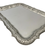 925 STERLING SILVER HANDMADE CHASED SWIRL MATTE & SHINY RECTANGLE SERVING TRAY