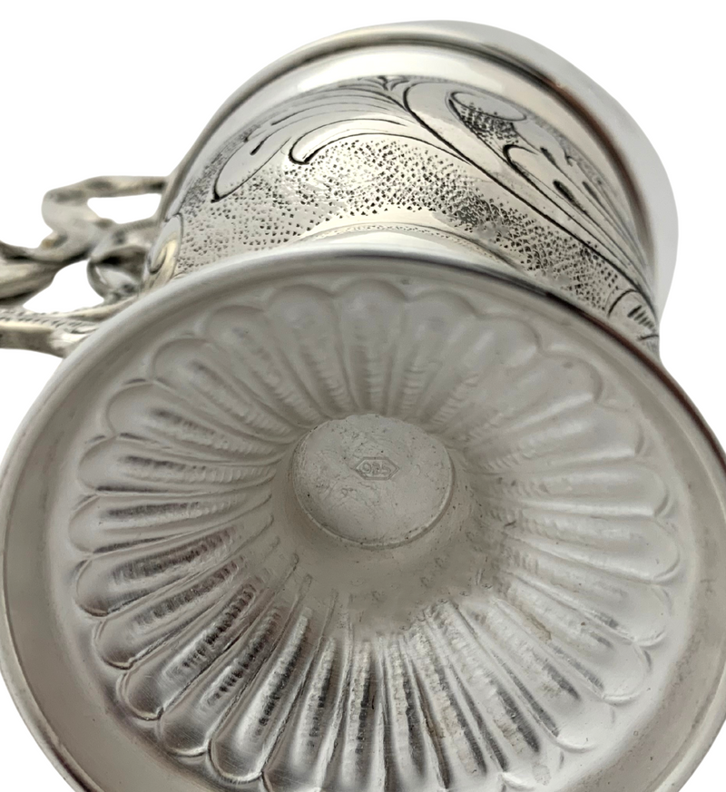 FINE 925 STERLING SILVER HANDMADE CHASED ORNATE MATTE & SHINY DOUBLE SALT HOLDER