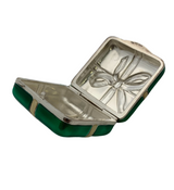 FINE SMALL ITALIAN 925 STERLING SILVER & GREEN ENAMEL HANDMADE RIBBON GIFT BOX