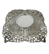 FINE 925 STERLING SILVER HANDMADE FLORAL LEAF LACE SWIRL APPLIQUE CUP & TRAY