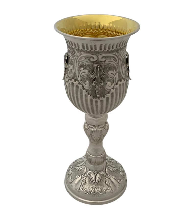 FINE 925 STERLING SILVER HANDMADE LEAF APPLIQUE STRIATED CHASED ELIYAHU CUP