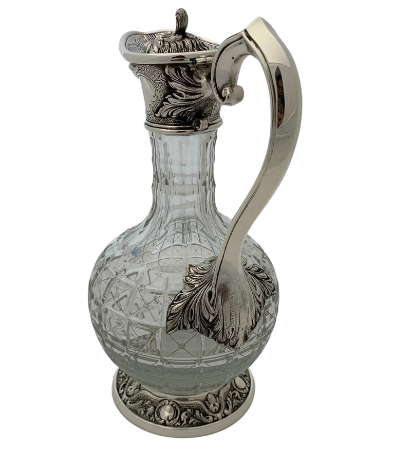 FINE TOPAZIO 925 STERLING SILVER & CRYSTAL HANDMADE CHASED ORNATE PITCHER