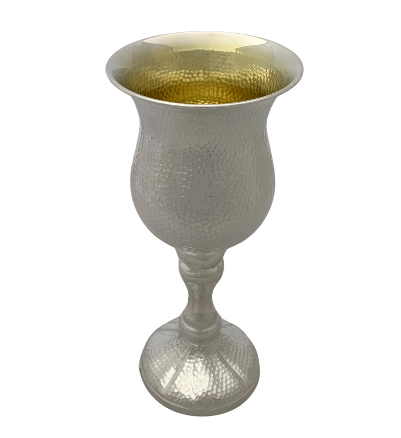 FINE LARGE 925 STERLING SILVER HANDMADE MODERN HAMMERED SLEEK ELIYAHU CUP & TRAY