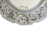 ANTIQUE S. KIRK & SON CO 925 STERLING SILVER HANDMADE REPOUSSE FLORAL OVAL TRAY