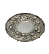 FINE ITALIAN 925 STERLING SILVER HANDMADE OLIVE BRANCH MATTE & SHINY CUP & TRAY
