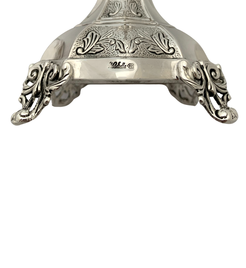 925 STERLING SILVER HANDMADE CHASED SWIRL ORNATE MATTE SHINY 2 LIGHT CANDELABRA