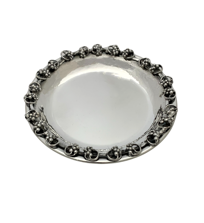 ITALY 925 STERLING SILVER HANDMADE JENSEN STYLE GRAPE SHINY HAMMERED CUP & TRAY