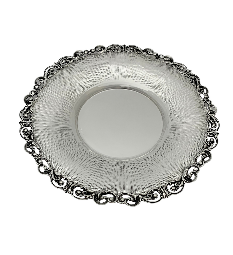 FINE 925 STERLING SILVER HANDMADE MODERN STRIATED & SLEEK ORNATE CUP & TRAY