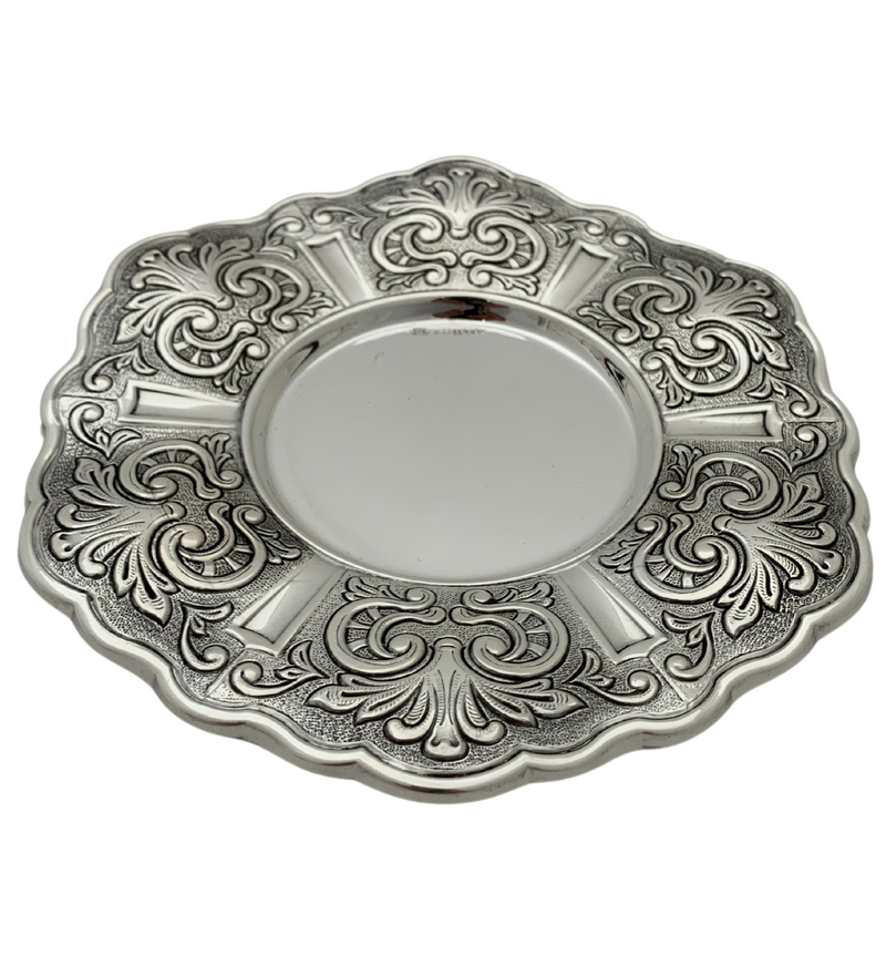 FINE 925 STERLING SILVER HANDMADE CHASED SWIRL ORNATE MATTE & SHINY CUP & TRAY