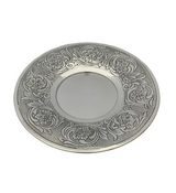 FINE 925 STERLING SILVER HANDMADE FLORAL SWIRL CHASED MATTE SHINY CUP & TRAY