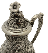 ANTIQUE 925 STERLING SILVER HANDMADE FLORAL CHASED COFFEE TEA POT OIL PITCHER