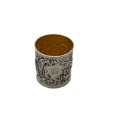 ANTIQUE WARNER 925 STERLING SILVER HANDMADE FLORAL FOLIAGE REPOUSSE SINGLE CUP