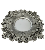 FINE 925 STERLING SILVER HANDMADE FLORAL LEAF ORNATE APPLIQUE CUP & TRAY & COVER