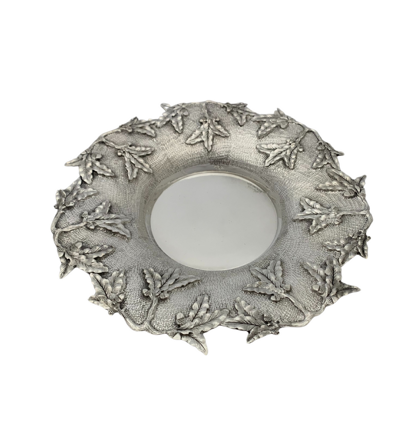 FINE 925 STERLING SILVER HANDMADE MULTI LEAF ORNATE HAMMERED & SHINY CUP & TRAY