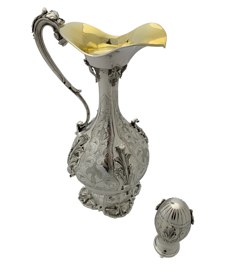 925 STERLING SILVER HANDMADE CHASED LEAF APPLIQUE ORNATE MATTE SHINY WINE BOTTLE