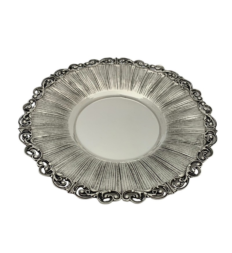 FINE 925 STERLING SILVER HANDMADE MODERN STRIATED & SLEEK ORNATE CUP & TRAY