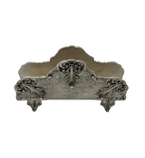 FINE 925 STERLING SILVER HANDMADE LEAF APPLIQUE ORNATE MATTE NAPKIN HOLDER