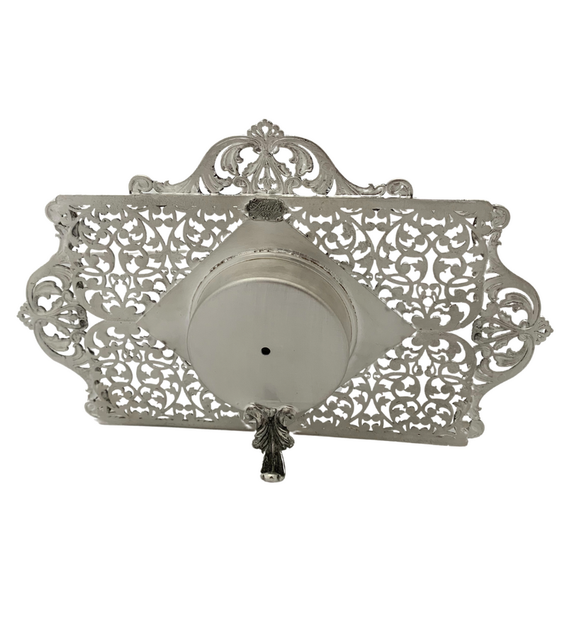 FINE 925 STERLING SILVER HANDMADE OPEN LACE SWIRL ORNATE LEAF QUARTZ TABLE CLOCK