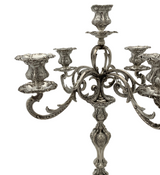 ANTIQUE EUROPEAN 800 SILVER HANDMADE REPOUSSE 5 LIGHT BAROQUE CANDELABRA PAIR