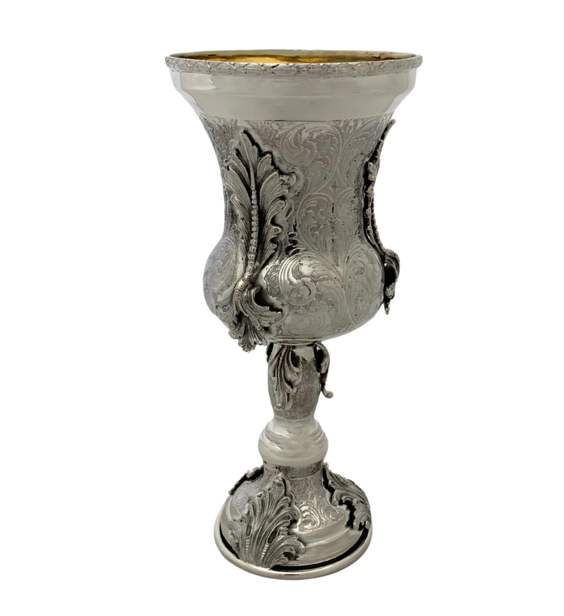 ITALY 925 STERLING SILVER HANDMADE LEAF APPLIQUE SWIRL ORNATE ELIYAHU CUP & TRAY