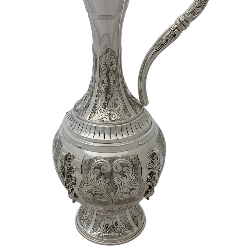 FINE 925 STERLING SILVER HANDMADE CHASED ORNATE SWIRL LEAF APPLIQUE WINE BOTTLE