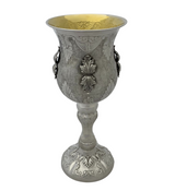 925 STERLING SILVER HANDMADE CHASED LEAF APPLIQUE SWIRL MATTE SHINY ELIYAHU CUP