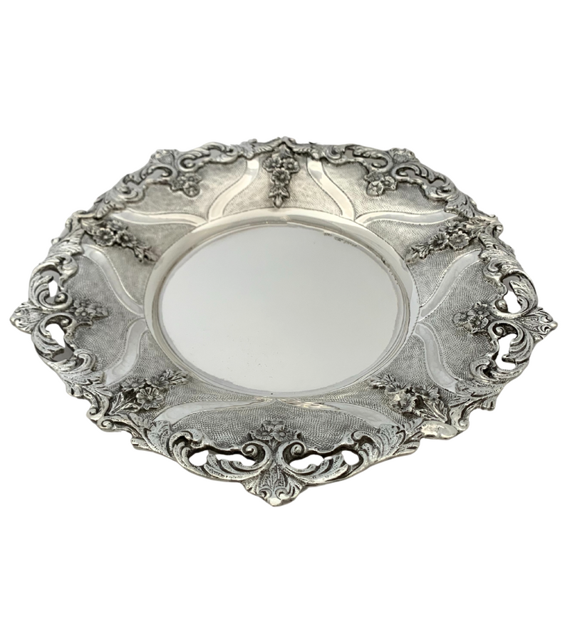 FINE 925 STERLING SILVER HANDMADE FLORAL ORNATE SWIRL MATTE & SHINY CUP & TRAY