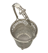ANTIQUE 925 STERLING SILVER & GLASS HANDMADE ORNATE WOVEN ICE BUCKET & HANDLE