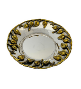 ITALIAN 925 STERLING SILVER & GOLD ENAMEL HANDMADE 3D LEAF APPLIQUE CUP & TRAY