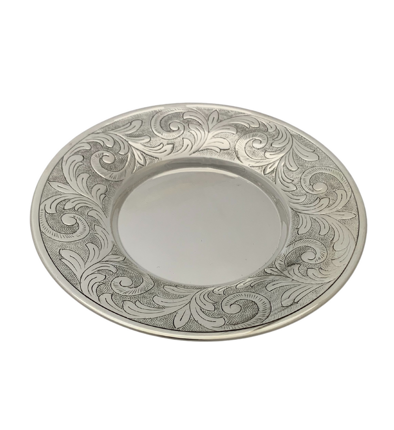 FINE 925 STERLING SILVER HANDMADE SWIRL CHASED ORNATE MATTE & SHINY CUP & TRAY